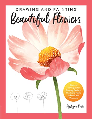 Book cover: watercolor painting of a pink flower, drawing tutorials below.