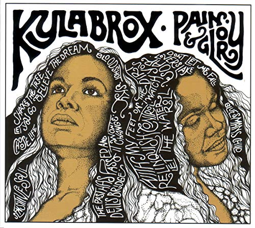 Black and white line art illustration of two women's faces surrounded by song titles.