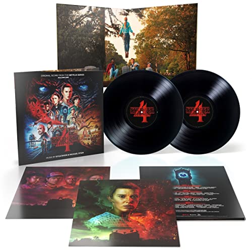 Stranger Things 4 vinyl set with two black records, gatefold cover, and art inserts.