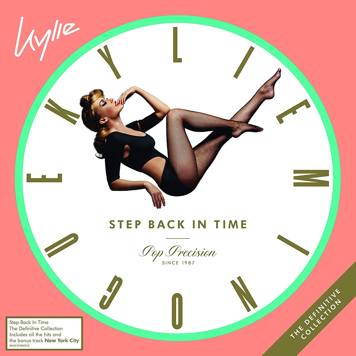 Kylie Minogue album cover featuring a reclining woman inside a clock face on peach background.