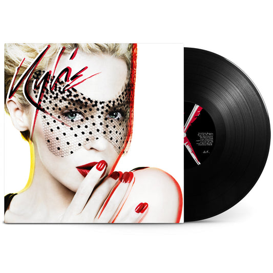 Kylie Minogue "X" vinyl record cover with portrait and black disc.