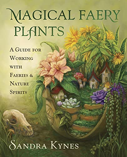 Book cover with floral illustration, faery houses, and skull detail.