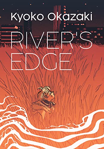 Book cover: "River's Edge" with orange grass and a figure by water.