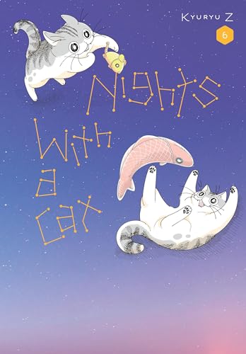 Book cover: cats, fish, and starry night sky with text "Nights with a Cat.