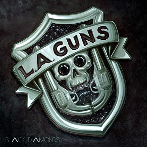 L.A. Guns album cover: skull and crossed pistols on a shield.
