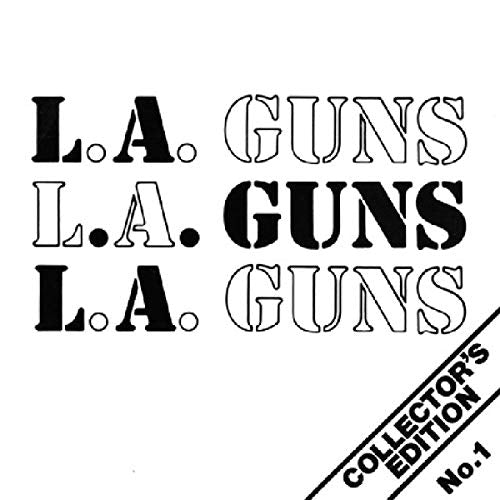 "L.A. Guns Collector's Edition No. 1 vinyl album cover with stylized text on white background."