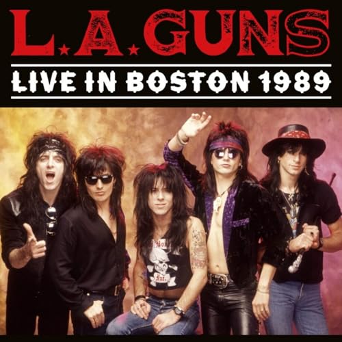 L.A. Guns album cover: band members posing, 1989 live concert imagery.