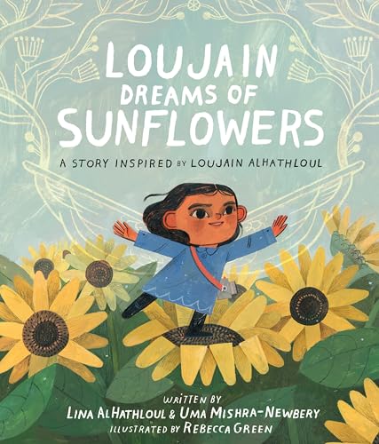 Book cover: girl with outstretched arms stands on a large sunflower.