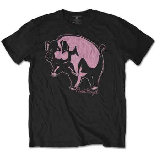 Man wearing black t-shirt with a pink and black pig graphic.