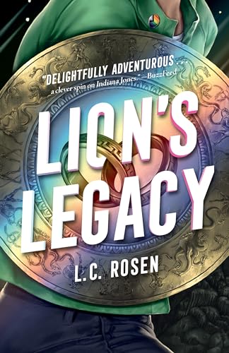 Book cover: "Lion's Legacy" with a shield and a person's shoulder.