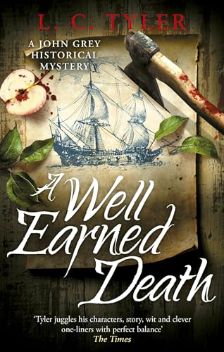 Book cover: historical mystery with ship illustration, apple, and axe.