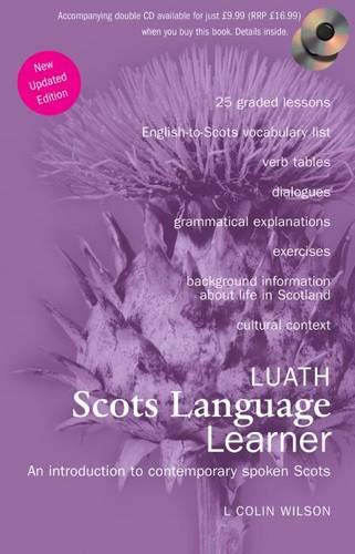 Purple book cover with a thistle and text: "Luath Scots Language Learner.