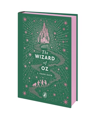Green book cover featuring a pink castle, yellow brick road, and four silhouettes.