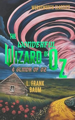 Book cover showing a house, yellow brick road, and a large pink swirling tornado.