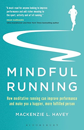 Book cover for "Mindful Running" with a runner silhouette and teal background.