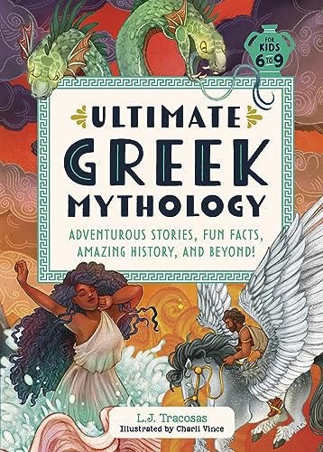 Book cover depicting Greek mythological creatures and figures in vibrant illustration.