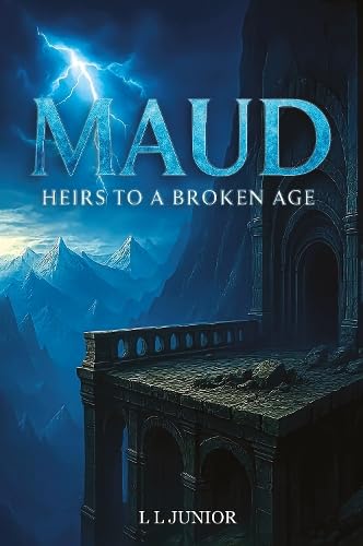 Book cover featuring a stone balcony, jagged blue mountains, and lightning under a dark sky.