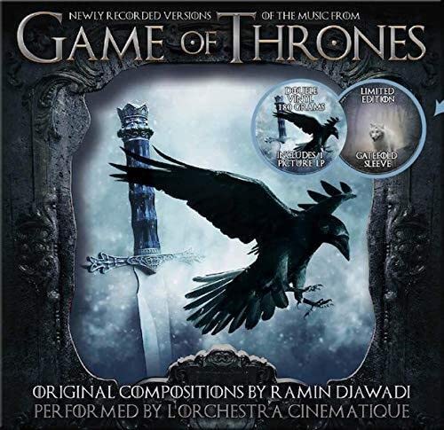 Game of Thrones Volume 2 vinyl record cover with raven and sword imagery.