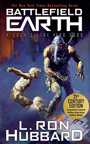 Book cover: "Battlefield Earth" featuring a futuristic alien and human figures.