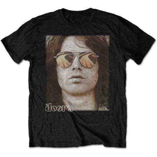 Black t-shirt with a portrait of Jim Morrison wearing sunglasses.