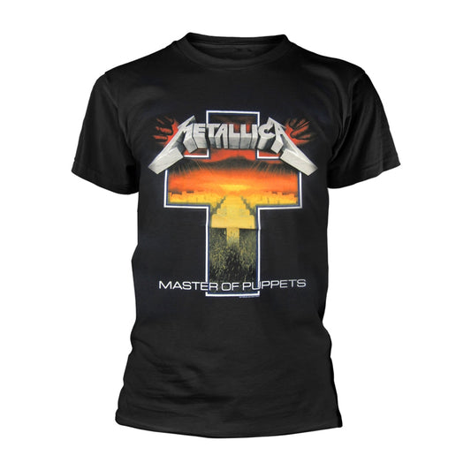 Black t-shirt with Metallica’s “Master of Puppets” album cover graphic.