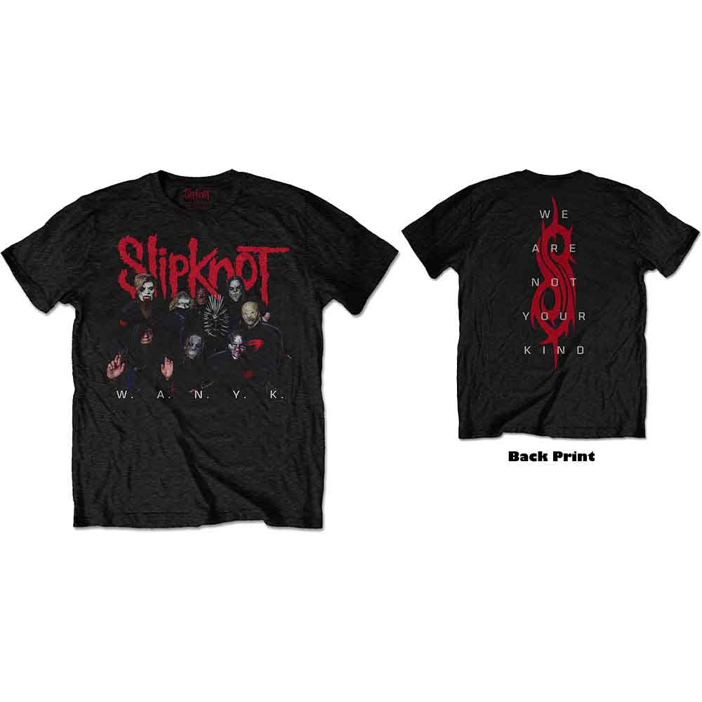 Black t-shirt with Slipknot band members and "WANYK" logo.