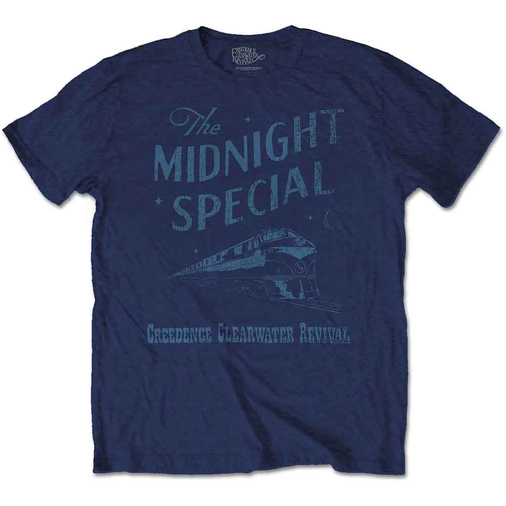 Dark blue t-shirt with "The Midnight Special" and train graphic.