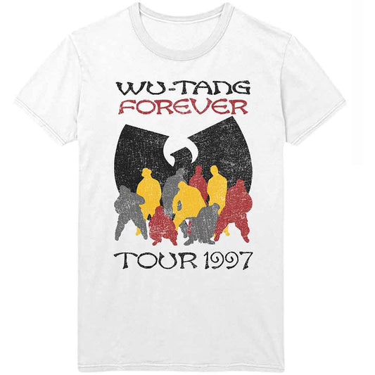 White Wu-Tang Forever Tour 1997 t-shirt with a graphic of the Wu-Tang logo.
