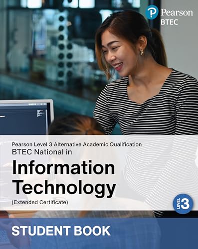 BTEC National Information Technology student textbook cover with a student.
