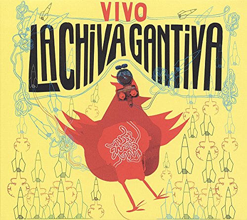 "Album cover with red bird character on yellow background, surrounded by sketched fireworks."