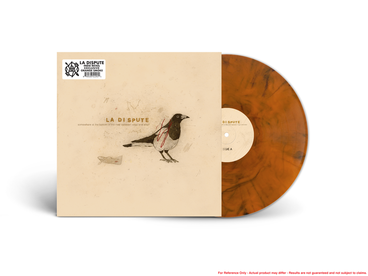 La Dispute album cover with a bird illustration and brown vinyl record.