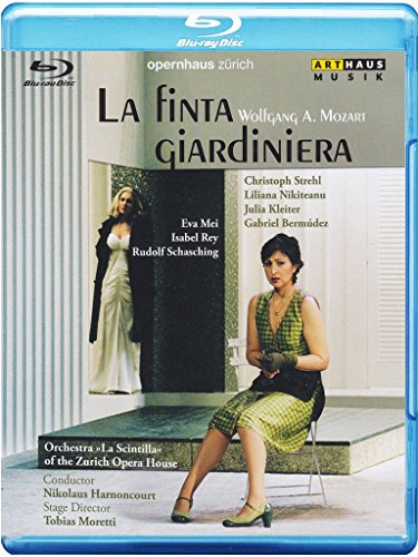 Blue-ray case cover for "La Finta Giardiniera" featuring a woman sitting and a standing woman.