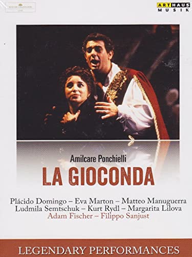 Blu-ray cover for opera "La Gioconda" featuring two singers onstage.
