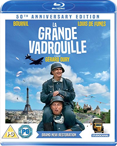Blu-ray cover for "La Grande Vadrouille" featuring two men in military uniforms.