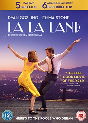"DVD cover of 'La La Land' featuring Ryan Gosling and Emma Stone dancing."