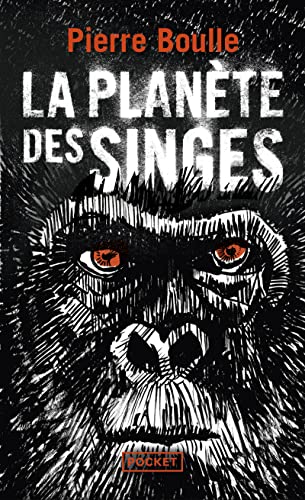 Book cover for La Planète des Singes featuring a black and white ape illustration.