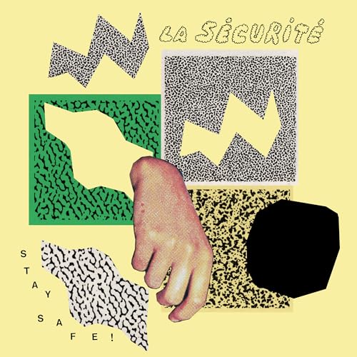 Vinyl record cover with abstract collage of shapes and a hand.