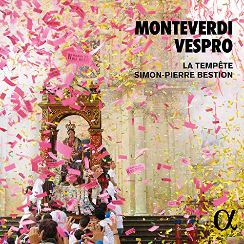 CD cover: religious procession with confetti, text "Monteverdi Vespro" and "La Tempête".
