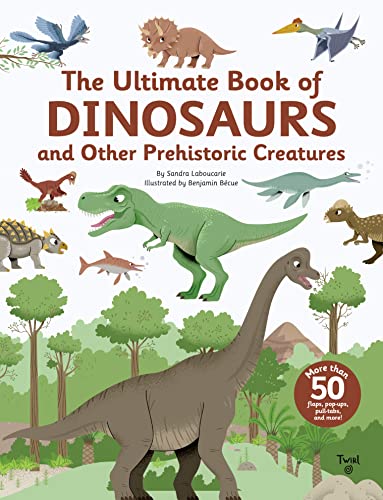 Book cover featuring colorful illustrations of various dinosaurs and prehistoric life.