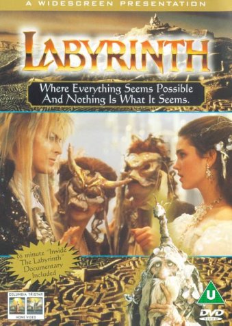 DVD cover for the 1986 fantasy film *Labyrinth* with David Bowie.