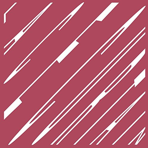 A red square with white diagonal lines and abstract shapes.