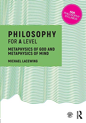 Textbook cover: "Philosophy for A Level" with wavy green lines.