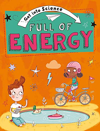 Book cover with children, a bicycle, and illustrations of energy concepts.