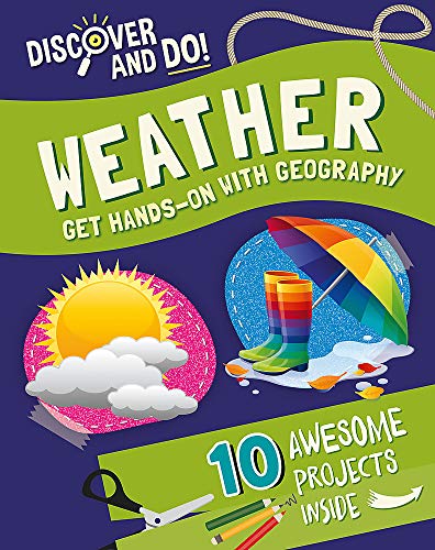 Book cover: "Weather (Discover and Do)" with sun, rain, and crafts.