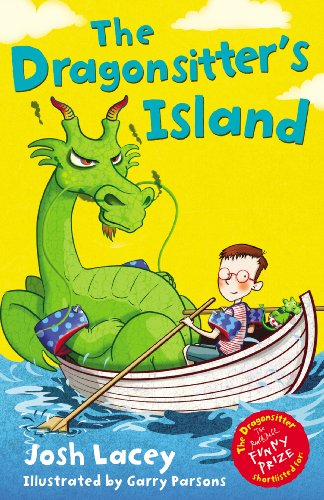 Book cover: boy and green dragon in a boat on blue water.