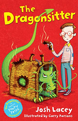 Boy with a small dragon in a cage, book cover illustration.