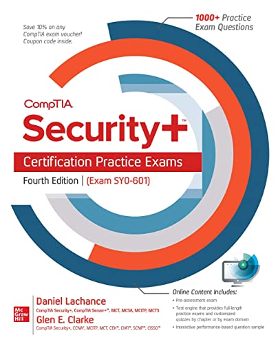 CompTIA Security+ certification practice exam book, fourth edition, with red and blue design.