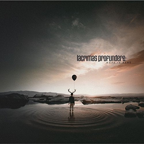 CD cover: figure with deer skull head holding a black balloon in water.