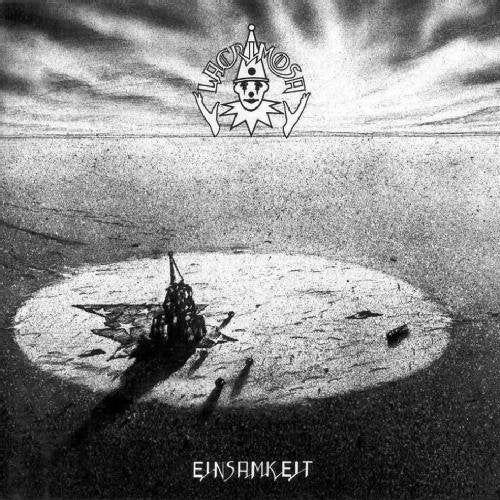 Black and white album cover with a clown face and ruined cityscape.