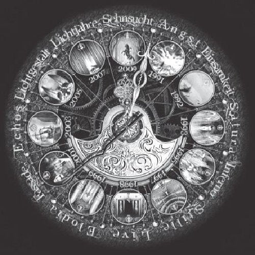 Black and white CD cover art depicting a complex clockwork design.